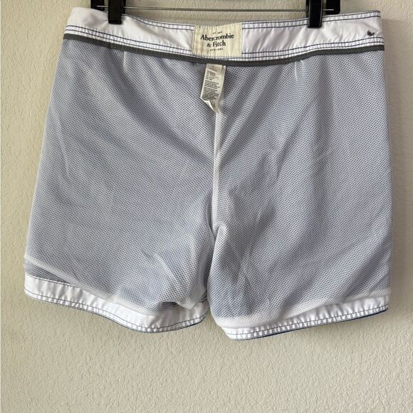 Abercrombie & Fitch Men’s Swim Trunks Sz L Blue White Striped Trim Board Shorts - Picture 8 of 8